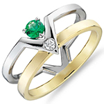 انگشتر طلای زنانه با نگین زمرد و الماس تراش برلیان طرح حلقه های چسبیده :مدل rgf1689