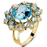 انگشتر زنانه توپاز آبی و برلیان با طلای زرد طرح جدید مدل: rgf1705