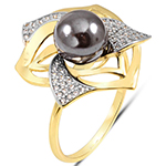 انگشتر مروارید سیاه زنانه با نگین برلیان و طلای زرد 18 عیار مدل: rgf1707