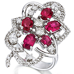 انگشتر یاقوت سرخ جواهر و الماس تراش برلیان زنانه با طلای سفید 18 عیار مدل: rgf1728