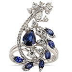 انگشتر جدید جواهر یاقوت آبی تراش مارکیز زنانه و الماس تراش برلیان طلا سفید مدل: rgf1738