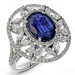 انگشتر مارکیز و برلیان زنانه با نگین یاقوت کبود بر روی پایه طلای سفید مدل: rgf175003