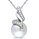 آویز مروارید زنانه طلا سفید و جواهر برلیان مدل npdf13246 