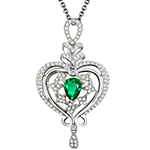 پلاک قلب طلا سفید و جواهر زنانه نگین زمرد و برلیان مدل npdf13247 