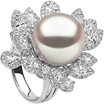 انگشتر مروارید گل طلا سفید زنانه نگین الماس تراش برلیان و مارکیز مدل:rgf17620