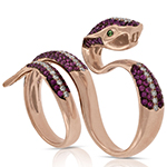 انگشتر مار طلا و جواهر یاقوت قرمز و برلیان طرح انگشتر دو انگشتی مدل:rgf1763