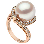 انگشتر مروارید زنانه طلا رزگلد و جواهر نگین الماس تراش برلیان طرح خاص مدل:rgf1768