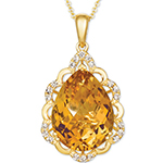 گردنبند آویز سیترین طلا و جواهر برلیان زنانه طرح جذاب و خاص مدلnpdf13260