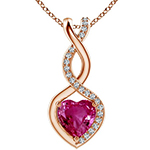 آویز گردنبند طلا قلب زنانه و دخترانه با نگین تورمالین و الماس تراش برلیان مدل npdf13266