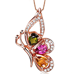 پلاک و آویز پروانه طلا خیره کننده نگین سیترین، تورمالین، زبرجد و الماس تراش برلیان مدلnpdf13269