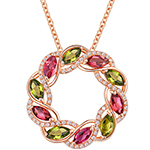 آویز مدال طلای رزگلد گرد زنانه و جواهر تورمالین، زبرجد و برلیان مدل npdf13274  