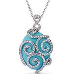 پلاک و آویز گردنبند فیروزه طلا سفید و برلیان جواهر زنانه مجلسی مدل npdf13278