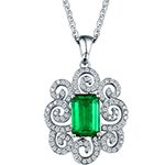 آویز گردنبند زنانه طلا سفید و جواهر زمرد و برلیان مجلسی مدل npdf13280