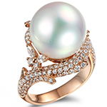 انگشتر مروارید زنانه مجلسی زیبا طلا رزگلد 18 عیار و برلیان مدل:rgf1781