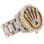 انگشتر رولکس مردانه طلا زرد طرح تاج رولکس و نگین جواهر برلیان مدل:rgm1665