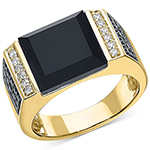 انگشتر مردانه طلا زرد جواهر اونیکس مشکی و برلیان سفید مدل: rgm1666