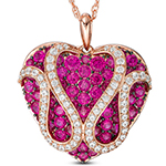 آویز گردنبند زنانه طلا طرح قلب جواهر یاقوت قرمز و برلیان مدل:npdf13288
