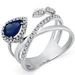 انگشتر طلا سفید زنانه با طرح خاص یاقوت کبود و جواهر الماس تراش برلیان مدل: rgf1794