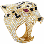 انگشتر ببر زنانه طلای زرد کارتیه برلیان و یاقوت قرمز rgf1795