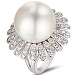 انگشتر طلا و مروارید زنانه الماس برلیان طرح مجلسی و شیک مدلrgf1796