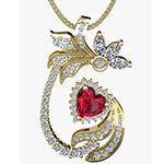 پلاک و آویز طلا طرح قلب یاقوت سرخ و الماس تراش برلیان و مارکیز مدل:npdf13292