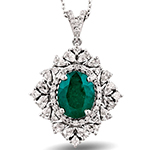 پلاک گردنبند طلا سفید زنانه و جواهر زمرد و الماس تراش برلیان و اشک طرح اعیانی مدل:npdf13294