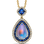 پلاک و آویز گردنبند طلا زرد زنانه لاکچری با جواهر اوپال، یاقوت کبود و برلیان مدل:npdf13299