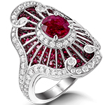 انگشتر طلا سفید زنانه 18 عیار یاقوت قرمز و برلیان مدلrgf1799