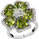 انگشتر طلا زنانه طرح گل 18 عیار زبرجد و برلیان مدل rgf1800