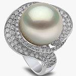 انگشتر طلا زنانه جدید مروارید و برلیان طرح مجلسی مدلrgf1805