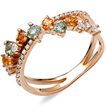 انگشتر طلا زنانه 18 عیار رزگلد توپاز، سیترین و برلیان مدل rgf1808