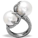 انگشتر طلا زنانه و مروارید دو تایی سفید 18 عیار و نگین جواهر برلیان مدلrgf1809