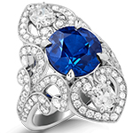 انگشتر طلا زنانه جدید یاقوت کبود و الماس تراش برلیان مدل rgf1810