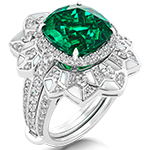 انگشتر طلا زنانه دو تکه جدید زمرد، صدف و الماس تراش برلیان طرح گل مدلrgf1811