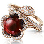 انگشتر طلا زنانه گل جواهر با نگین گارنت و برلیان: مدل rgf1813