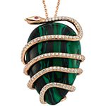 آویز و پلاک طلا زنانه طرح مار با نگین جواهر مالاکیت، یاقوت سرخ و برلیان مدل:npdf13303