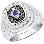 انگشتر طلا مردانه یاقوت کبود شیک و الماس تراش برلیان سیاه و سفید مدل rgm1679