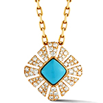 پلاک طلا زنانه فیروزه نیشابور و الماس تراش برلیان شیک و مدرن مدل:npdf13309