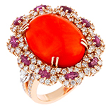 انگشتر عقیق طلا زنانه 18 عیار، یاقوت سرخ و الماس تراش برلیان: مدلrgf1816 