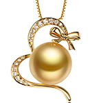 آویز و پلاک قلب طلا زنانه مروارید و جواهر برلیان طرح قلب و پاپیون مدل:npdf13324