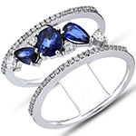 انگشتر طلا زنانه دو رینگ متصل جواهر یاقوت کبود و برلیان طرح مینیمال مدل rgf1821 