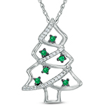 پلاک طرح درخت کریسمس طلا زنانه و جواهر زمرد و برلیان مدل: npdf13326 