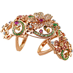 انگشتر طلا گل زنانه دو رینگ جواهر نگین یاقوت، زمرد و برلیان مدل: rgf1823