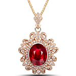 پلاک طلا زنانه یاقوت سرخ و جواهر الماس تراش برلیان طرح  اعیانی مدل: npdf13330 