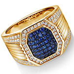 انگشتر طلا مردانه لاکچری جواهر یاقوت کبود و الماس تراش برلیان مدل: rgm1688