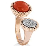 انگشتر طلا زنانه دو طرفه عقیق سرخ و برلیان طرح فانتزی مدل rgf1831