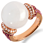 انگشتر طلا زنانه و مروارید، یاقوت سرخ و برلیان طرح مجلسی مدل:rgf1833