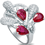 انگشتر طلا زنانه فانتزی 18 عیار و جواهر یاقوت سرخ و برلیان مدل: rgf1837 