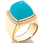 انگشتر فیروزه طلا زنانه بزرگ زرد 18 عیار و الماس تراش برلیان طرح گنبدی مدل: rgf1838 