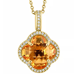 پلاک طلا دخترانه جدید سیترین و برلیان طرح گل چهاربرگ مدل: npdf13344